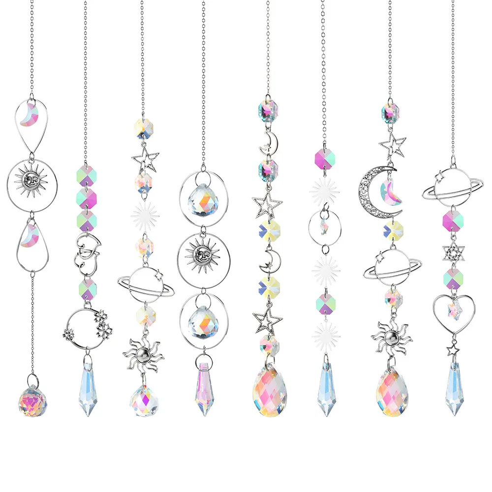 

Silver Series Crystal Wind Chime Hangings Pendants Tapestry Star Moon Sun Catcher Girls Bedroom Decorations Wind Chime Tapestry