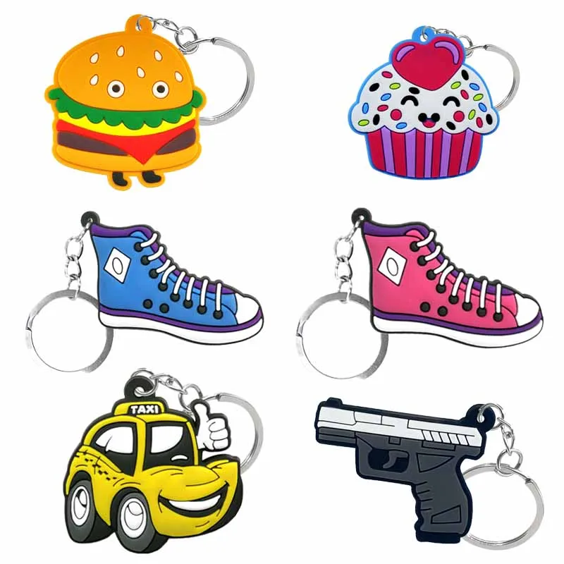 

Leisure Cartoon Canvas Shoes Key Chain Pendant Lovely Rainbow Cloud Glasses Toy Gun PVC Animation Key Pendant Wholesale