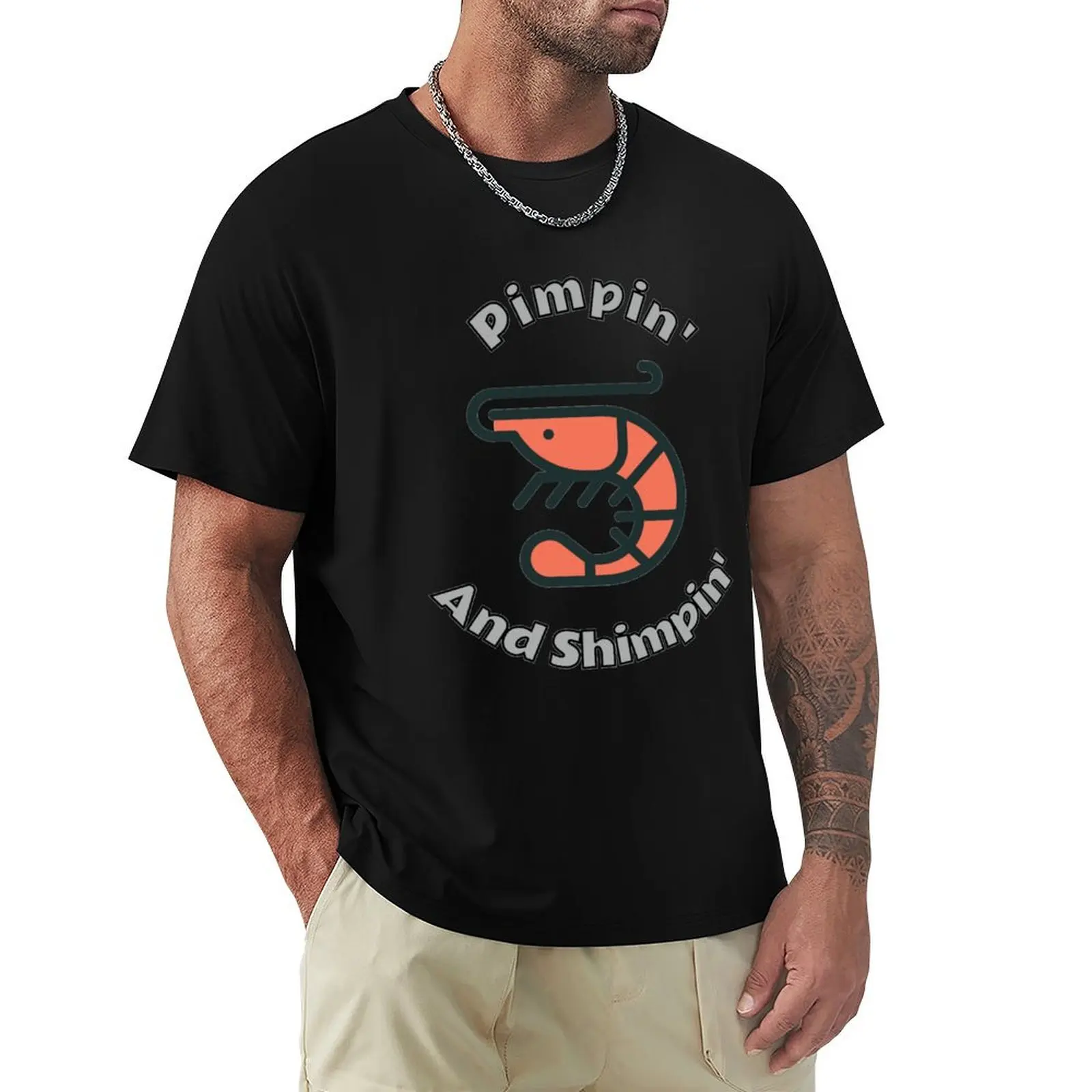 Фото Футболка Pimpin' and Shrimpin' без утюга, повседневная, с коротким рукавом №1