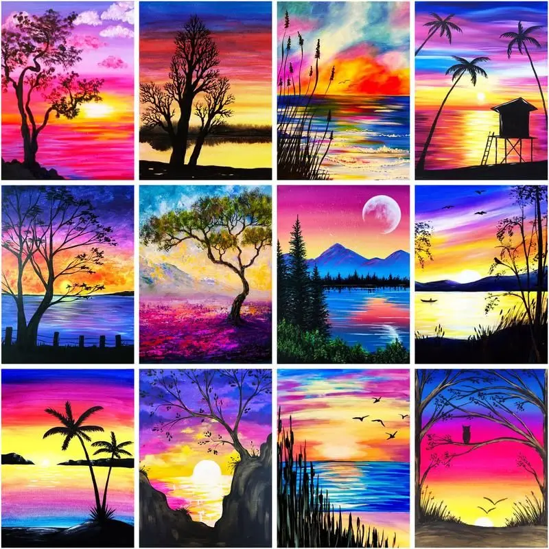 

CHENISTORY Pictures By Number Blue Purple Lake Scenery Kits Painting By Numbers Handpainted Art Diy Drawing On Canvas Gift Home