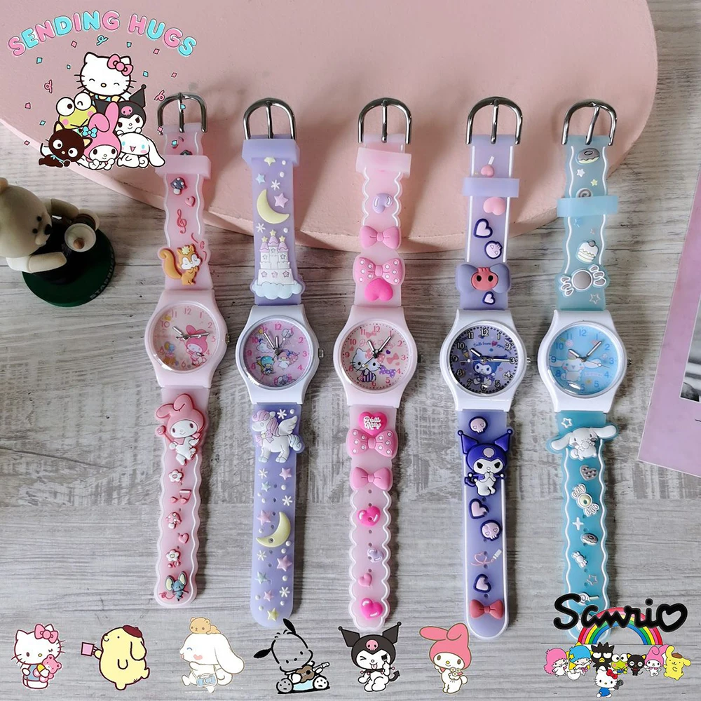 

Часы Hello Kitty Sanrio Kuromi Cinnamoroll Kawaii силиконовый ремешок Кварцевые повседневные Мультяшные мелодии наручные часы для девочек детские подарки