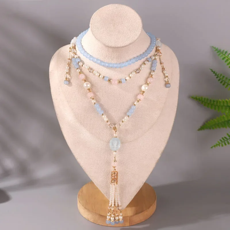 Ожерелье из синих бусин в винтажном стиле новая китайская мода аксессуары для