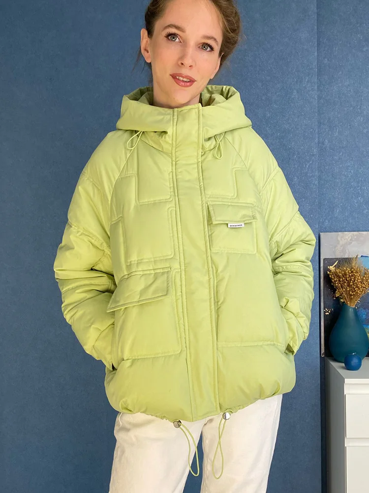 2023 Winter Parka Coat Women Hooded Down Cotton Jacket Female Casual Loose Thick Warm Short Coat Basic Fashion Solid Outwear