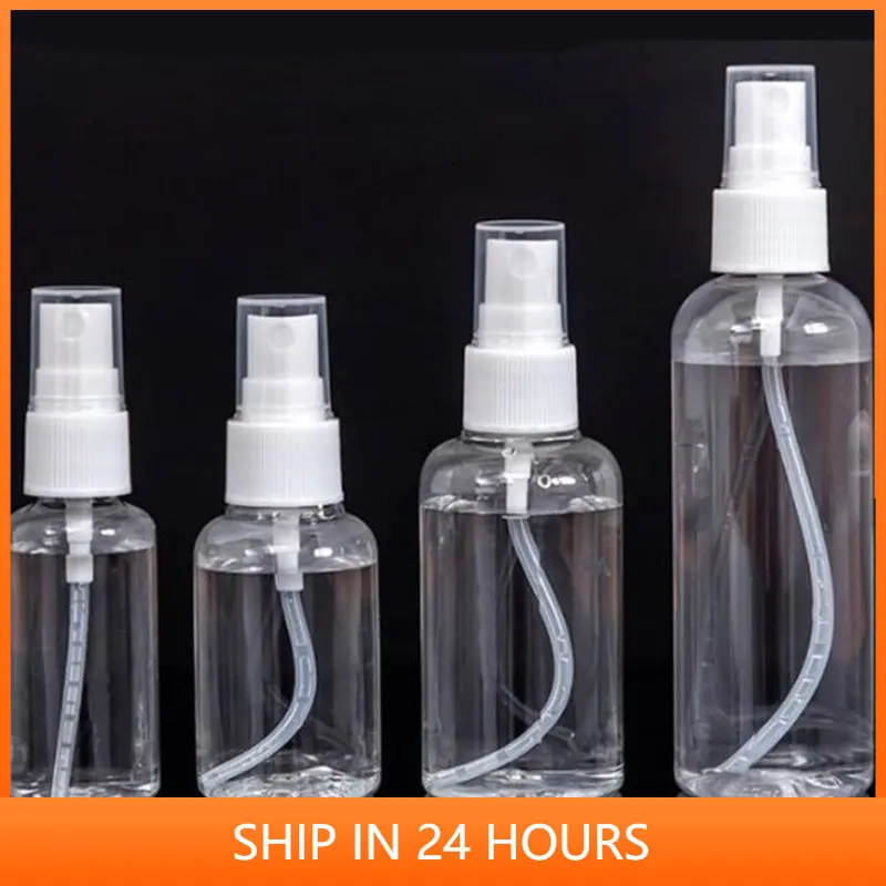 Wholesale 50PCS 100PCS 10ml 50ml 100ml Empty Transparent Plastic Spray Bottle Fine Mist Containers Atomizer Bottle Alcohol 2#1