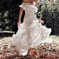 sexy white lace boat neck bridal ruffles wedding dresses robe de soire de mariage women fashion long vestidos de fiesta de boda