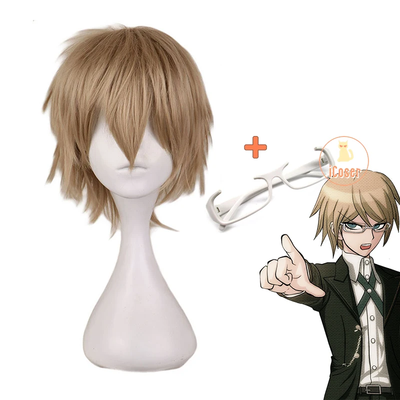 

Парик Byakuya Togami для косплея Темная блондинка данганронпа коричневый синтетический короткий парик Byakuya очки данганронпа волосы для глаз с шап...