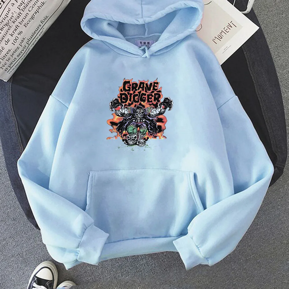

Grave Digger Vintage Washed Hip Hop Tops Women Sweatshirts Ripped Graphic Printed Hoodies for Men Harajuku Streetwear Oversized