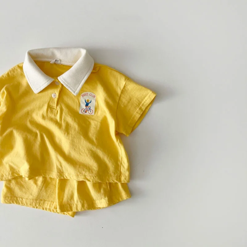 Criscky Baby Boy Summer Kids Clothes Girls Cotton Cartoon Lapel Shirt Short Sleeve + Shorts Two-piece Set Children Suit