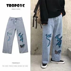 2022 New Arrivals Graffiti Hip Hop Men Straight Jeans Trousers Streetwear Male Casual Baggy Denim Pants Korean Style Pantalones