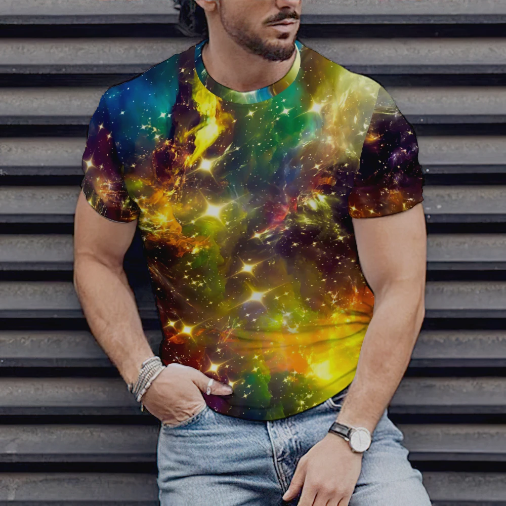 

2022 Four Seasons New Best-Selling Cosmic Star Print Top Short Sleeve Top Design Simple Soft Fit Loose Loose T-Shirt