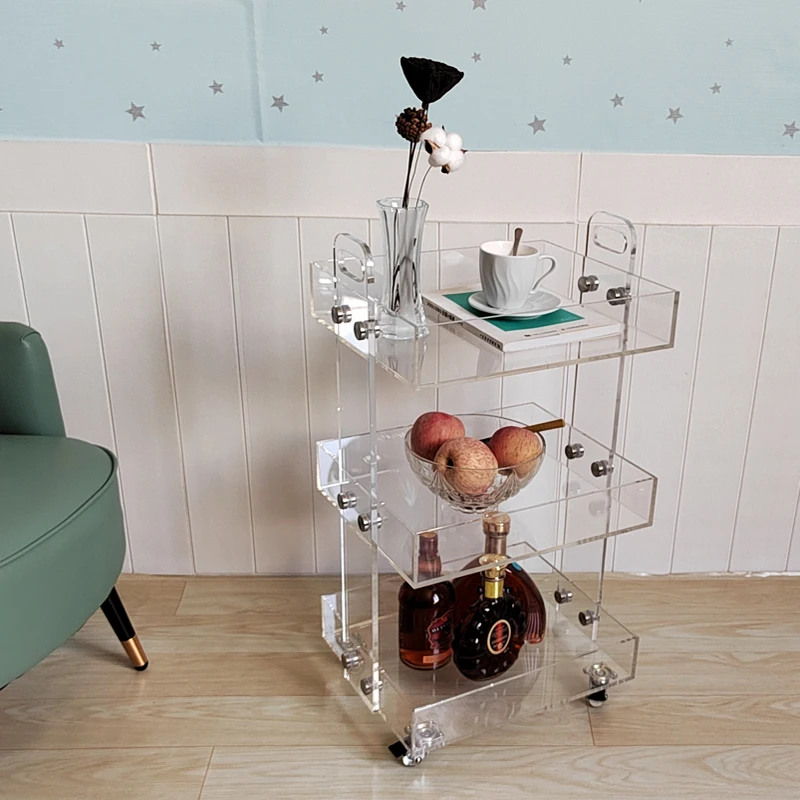 Акриловая трехуровневая Мобильная тележка тонкая для хранения переносной