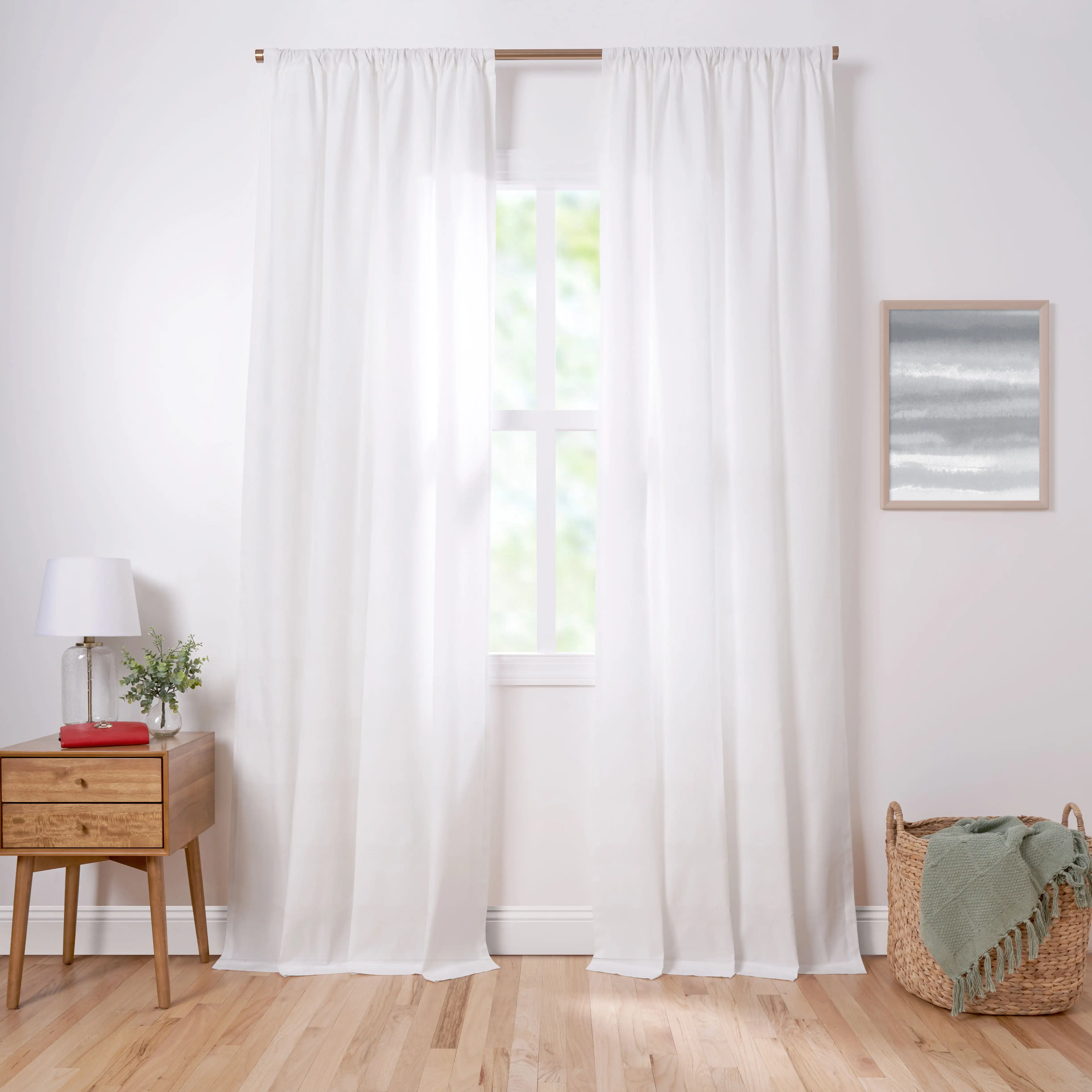 

Gap ome Waffle Stripe Organic Cotton Blend Window Curtain Pair, White, 48"x95"