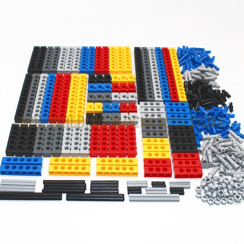 Фото Технические строительные блоки, детали, Объемные Толстые блоки MOC, 6 цветов, комбинированные аксессуары, шипованные длинные лучи, робот, детс... №4