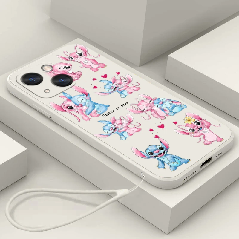 

Disney Stitch Angie For iPhone 14 13 12 Mini 11 Pro XS MAX XR X 8 7 6S SE Plus Liquid Rope Shockproof Phone Case