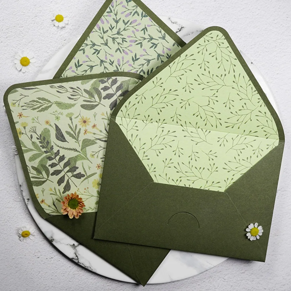 

5pcs/set 113mmx160mm Avocado Green Series Vintage Envelopes Wedding Invitations Printing Lining Envelopes Invitation Stationary