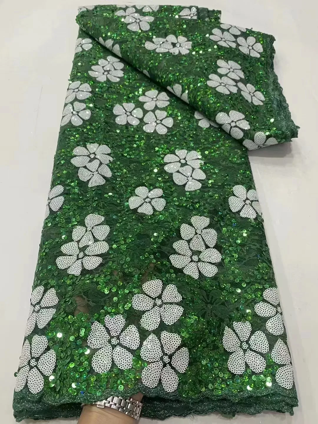 Зеленая африканская кружевная ткань для жениха с блестками высокое качество 2024