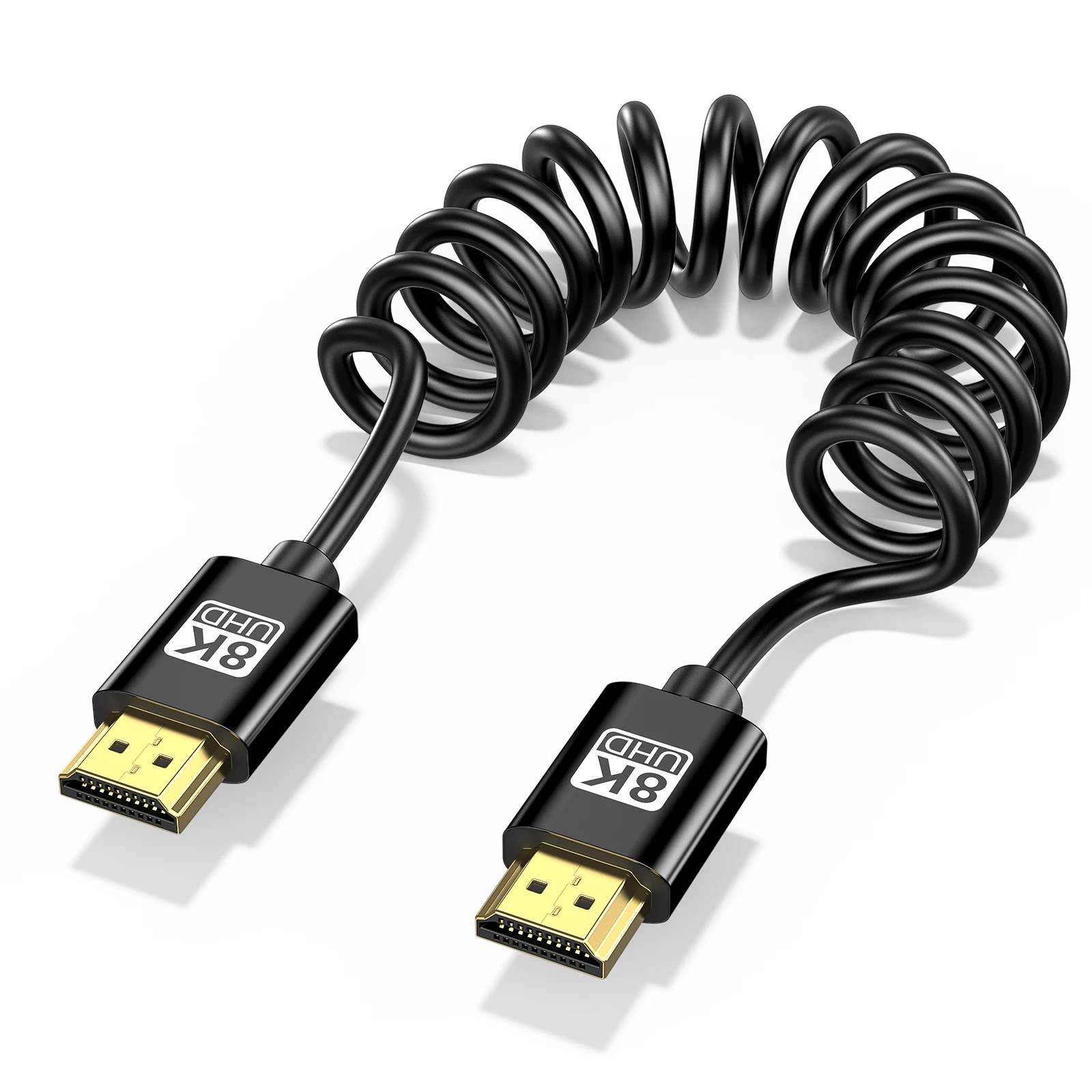 Фото Ультратонкий черный спиральный кабель HDMI 2.1 8K для передачи видео 4K HD для DSLR-камер, беззеркальных камер, стабилизаторов и мониторов Atomos №2