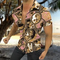 hawaiian mens slim shirt printed short sleeve cardigan european american man clothing casual lapel single breasted shirts men