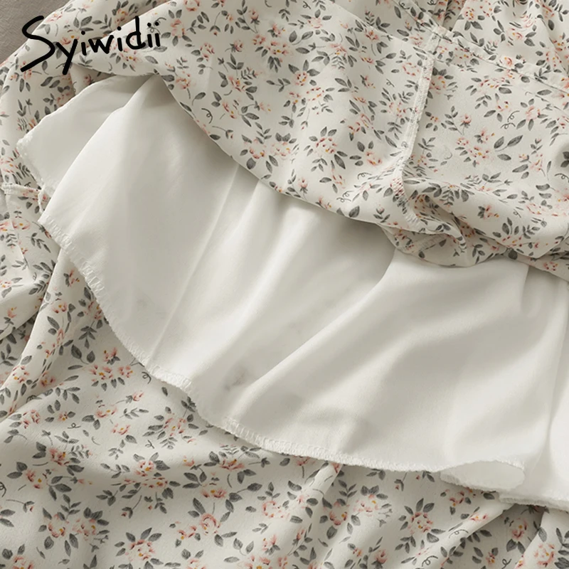 Syiwidii Boho шифоновая длинная юбка с цветочным принтом для женщин эластичная резинка