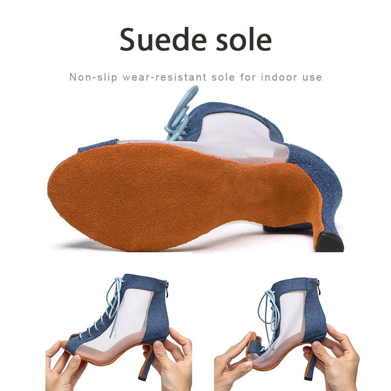 DKZSYIM Women's Latin dance shoes ladies Mesh Breathable dancing shoes Ballroom Party Salsa dance shoes boots Indoor Woman