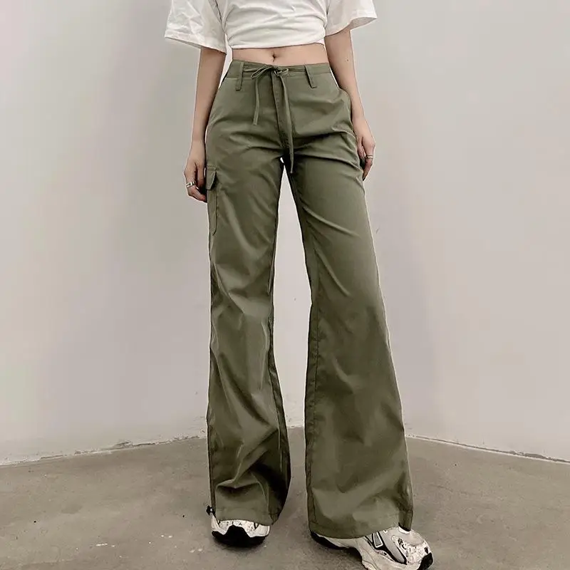 SUO&CHAO Women's Clothes High Waist Baggy Pants Streetwear Cargo Pants Solid Color Draped Pants Wide Leg Pants Women Trousers