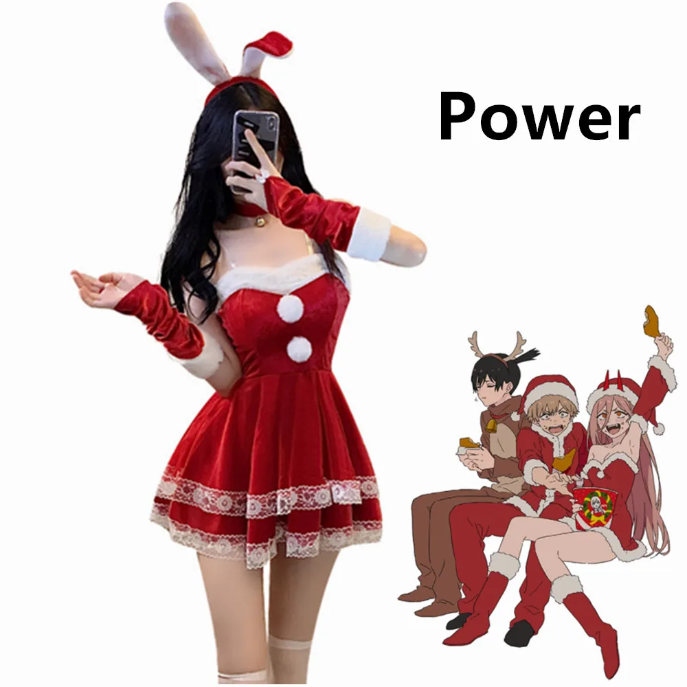 

Костюм для косплея человека из аниме бензопилы Power Makima, Женская Красная рождественская сексуальная униформа, платье для Хэллоуина и вечерин...