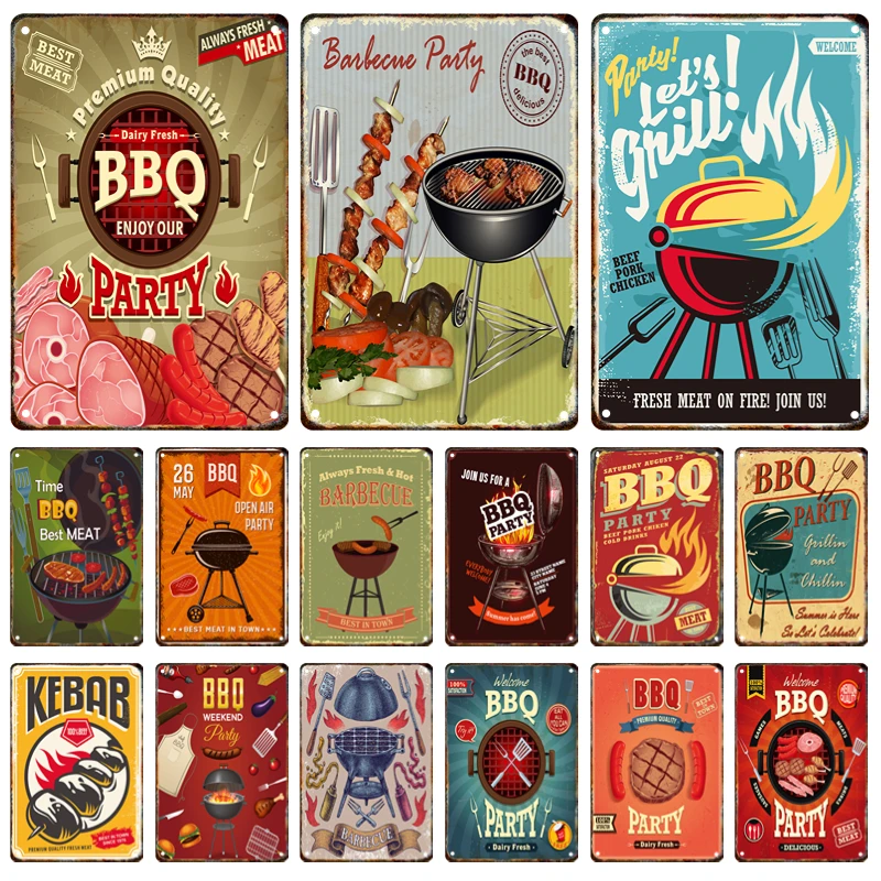 

BBQ Rules Metal Poster Signage Tin Painting Vintage Food Advertising Plaque Kitchen Restaurant Modern Wall Art Decor Panel Mural