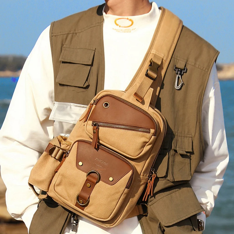 

Мужская нагрудная сумка 2023, холщовая сумка-мессенджер через плечо в стиле ретро, уличная спортивная повседневная сумка-слинг через плечо