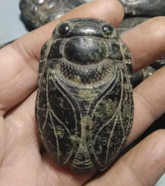 

Hongshan culture antique jade black iron meteorite cicadas statue