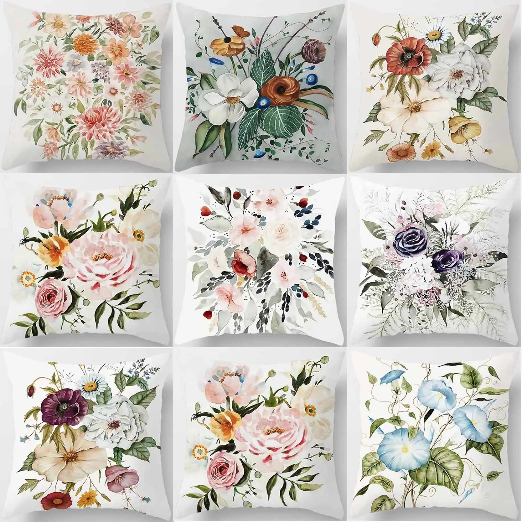 Bright Flower Cluster Printing  Square Pillowcase, Used for Home Decoration, Car Sofa Cushion Cover   45cm*45cm