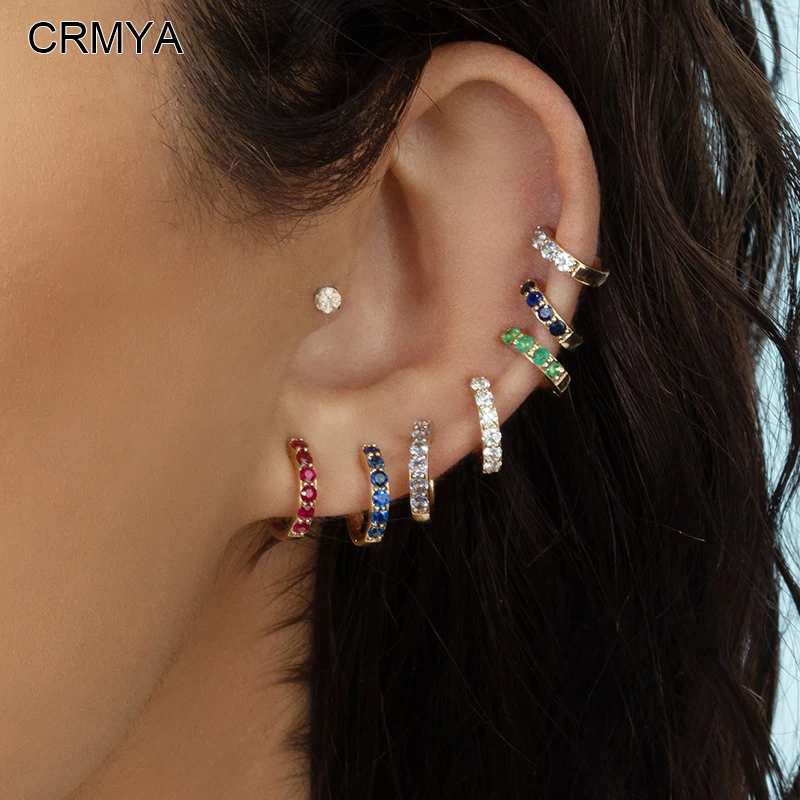 

CRMYA Gold Silver Filled Hoop Earrings For Women Simple Piercing Color CZ Zircon Circle Women's Earrings 2022 Jewelry Wholesale