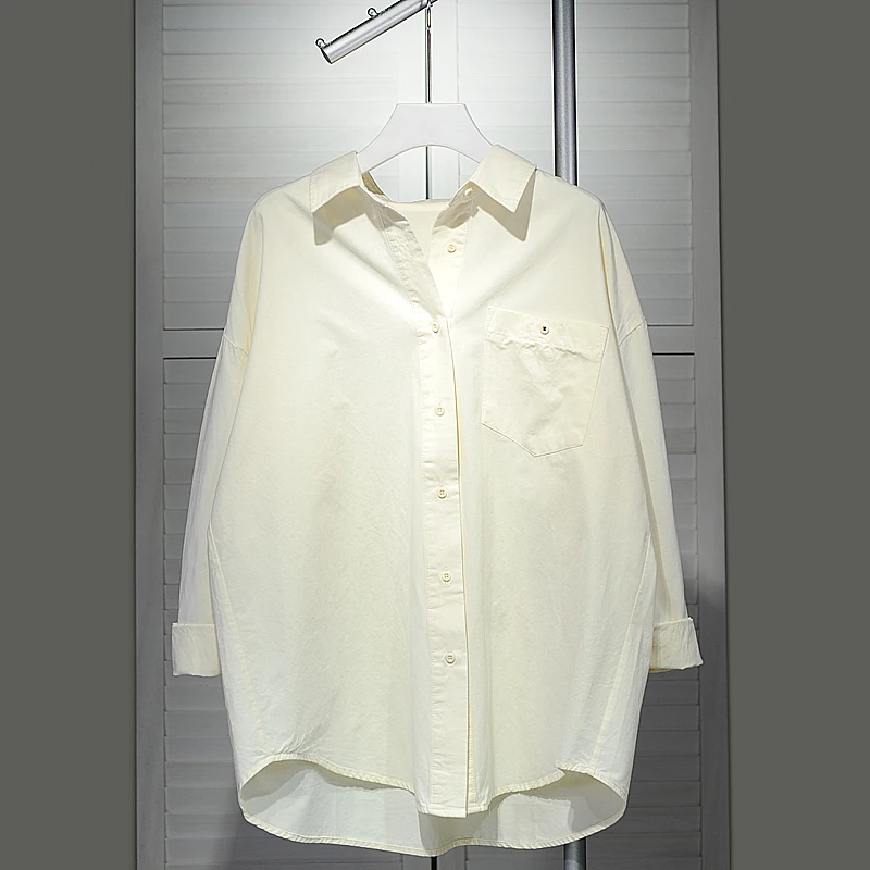 Solid Shirts Women Design Single Pocket Loose Casual Top 2024 New Autumn and Winter High-Grade Stacked Shirt