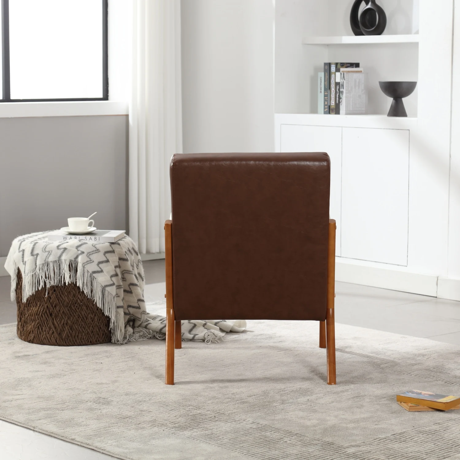 Стул Coolmore Modern Accent с подкладкой из массива дерева и одной подушкой — коричневая