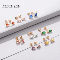 flscdyed creative dinosaur shape stud earrings for women fashion korean shiny colorful zircon earring female charm jewelry gift