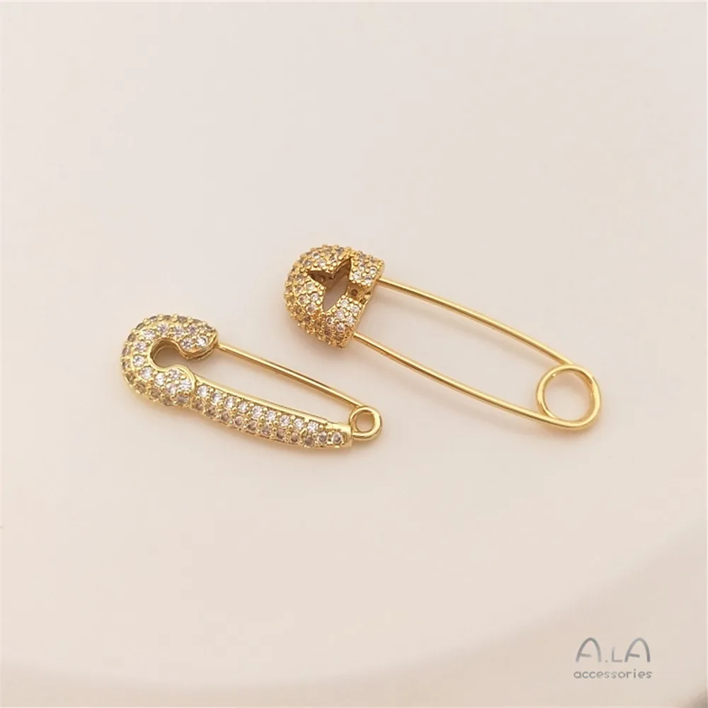 

18K Gold Color Micro-set zircon back-shaped brooch, brooch, hand-made earpin, diy first accessory connecting buckle accessories