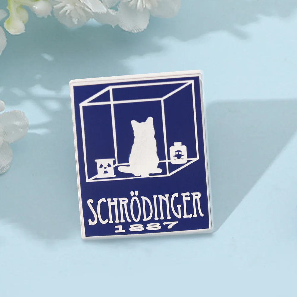 Фото Креативная брошь Schrödinger's Cat Science Concept, квантовый физический эксперимент, металлический значок, школьная сумка, аксессуар на булавке №1