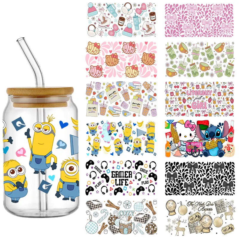 Многоэлементная чашка УФ DTF 16 унций милая упаковка мультяшная стеклянная банка