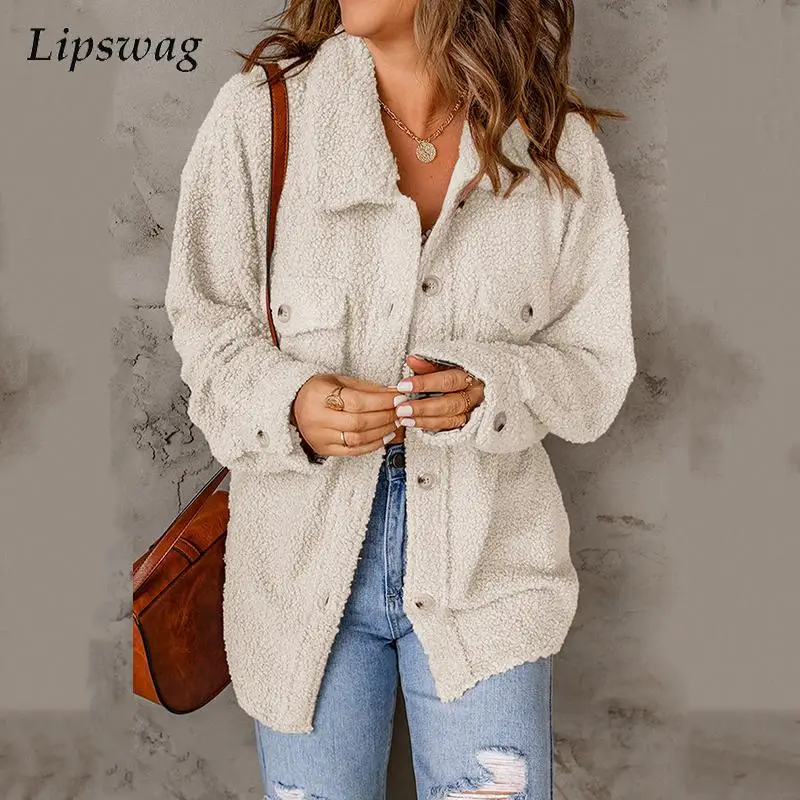 

Куртка женская однотонная с длинным рукавом, Повседневная модная рубашка, элегантная однотонная Свободная верхняя одежда, осень-зима