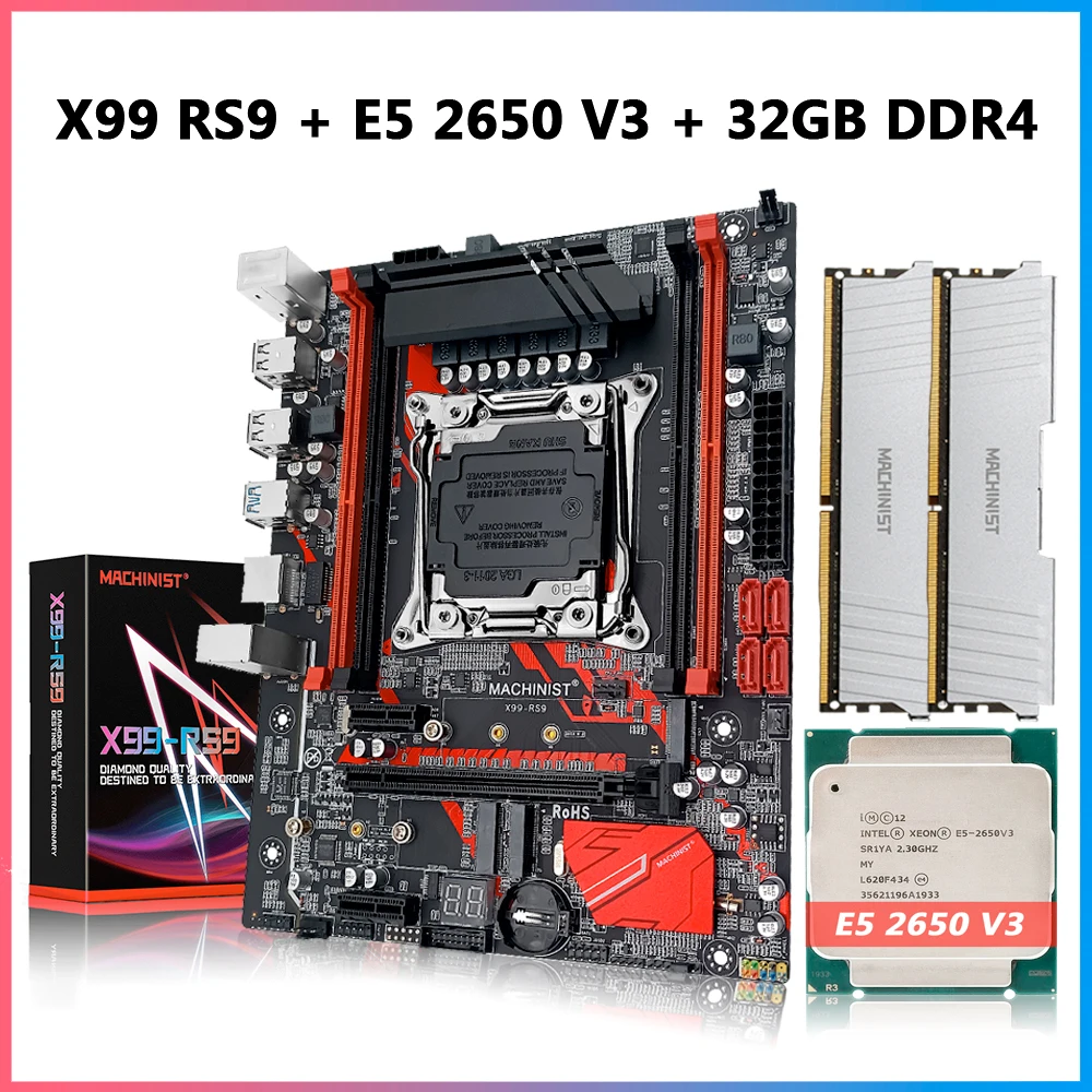 

Комплект материнской платы Machinist X99 RS9 X99 с процессором Xeon E5 2650 V3 LGA 2011-3 и памятью DDR4 32 ГБ, usb3.0