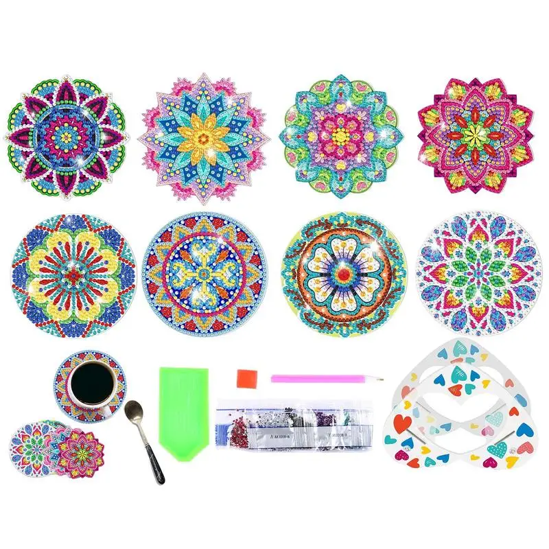 

Diy Coasters Kits 8Pcs Diamond Art Coasters With Holder Arts Crafts Kits DIY Mandala Coasters