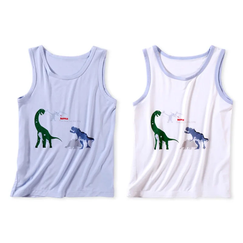 

iairay 2pcs/set summer vest for boys cute dinosaur tank tops cotton fabric singlet kids undershirt boy clothes sleeveless tshirt