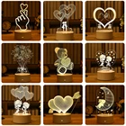 Акриловый светодиодный ночник 3D, украшение для вечевечерние в виде сердца, единорога, подарок на день рождения, Пасха, День Святого Валентина, свадьбу