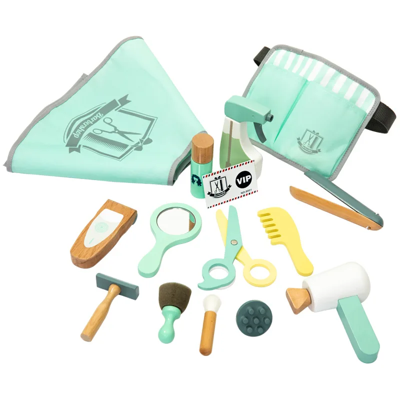 Парикмахерский набор для детей, деревянная имитация, обучение, ролевая игра, стрижка, фен для волос, семейный подарок, игрушки для мальчиков и девочек
