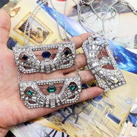 rhinestone pendant necklace geometry blue green white glass stones accessories art deco jewelry