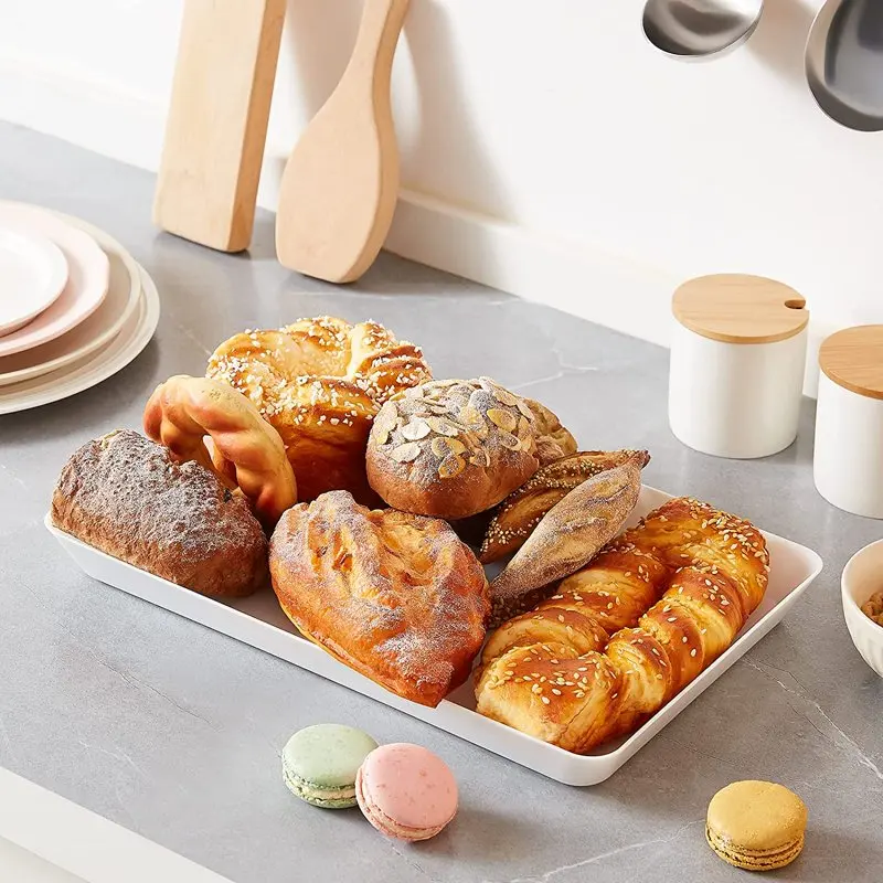 

Модные Белые пластиковые подносы для закусок, еды, 15x10 дюймов, набор из 3 предметов, идеально подходят для любой модели