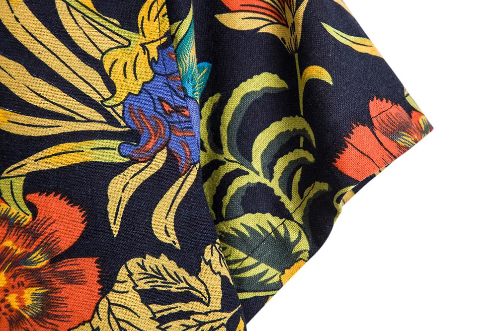 Рубашка мужская из хлопка и льна с цветочным принтом винтажная сорочка Slim Fit