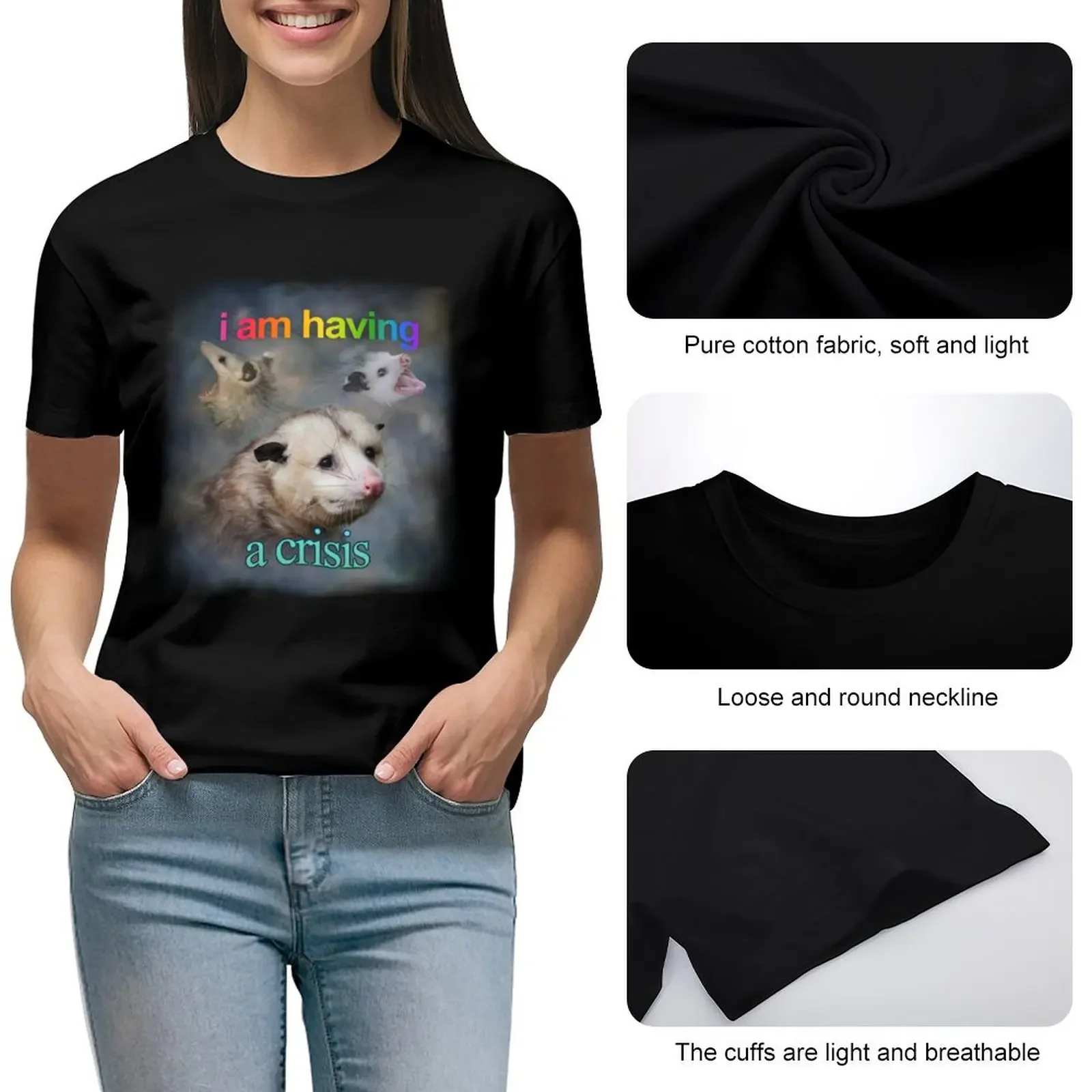 Футболка с изображением кризового possum топы больших размеров женская одежда