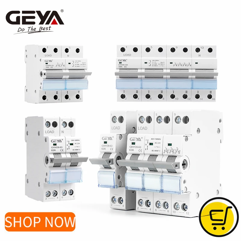 

GEYA GYHO9 Ручной резервный переключатель двойного питания 1P 2P 3P 4P 63A 100A 125A MTS Изолирующий переключатель с ручным преобразованием