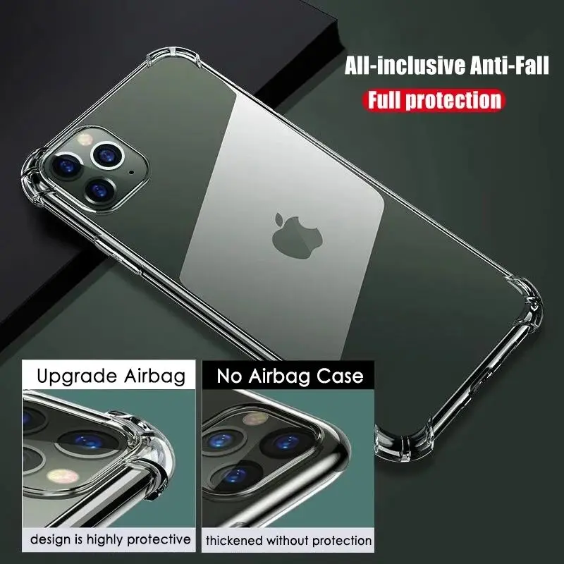 

Transparent Shockproof Case for iPhone 13 12 11 Pro Max XS XR 7 8 Plus SE2020 Clear Anti-knock Phone Shell Soft TPU Back Cover
