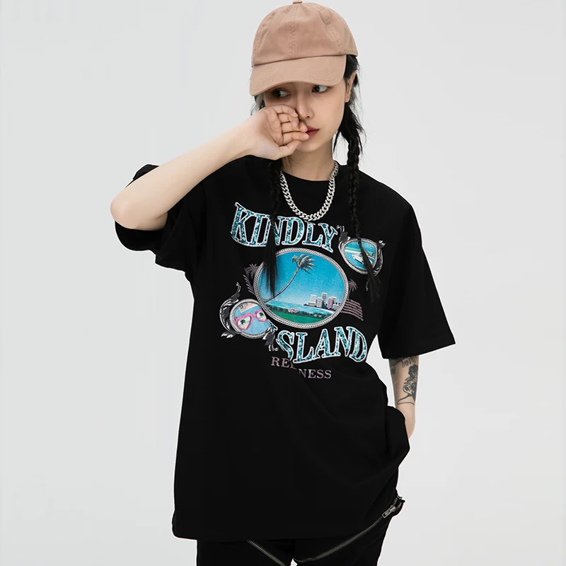 Футболка LENSTID мужская с коротким рукавом тенниска из хлопка в стиле хип-хоп